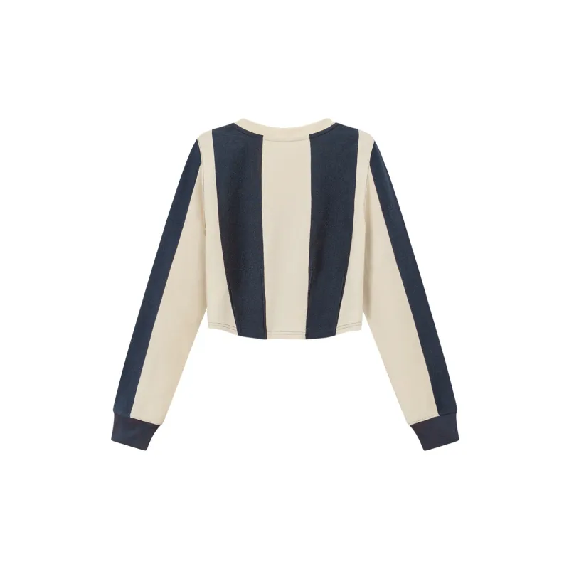CHUU Crop Tops Women's Navy Blue Stripes-1