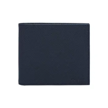 PRADA Cow Leather Card Holder Wallet Men's Dark Blue