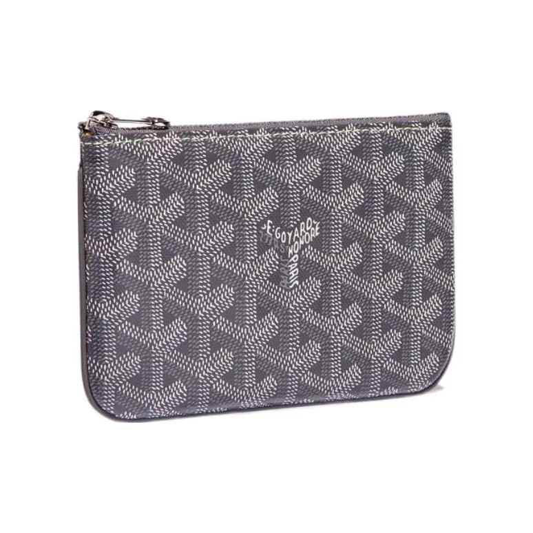 GOYARD SENAT Canvas With Calfskin Wallet Card Holder Clutch Mini Unisex Gray-0