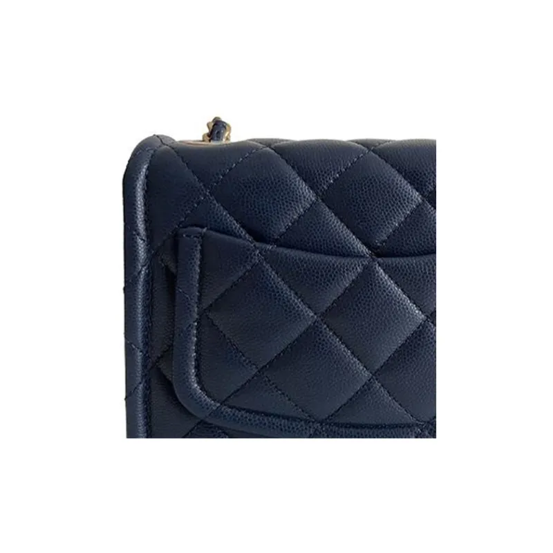 CHANEL Classic Flap CF Calfskin Shoulder Bag, Crossbody Bag Trumpets Women's Marine Blue-3