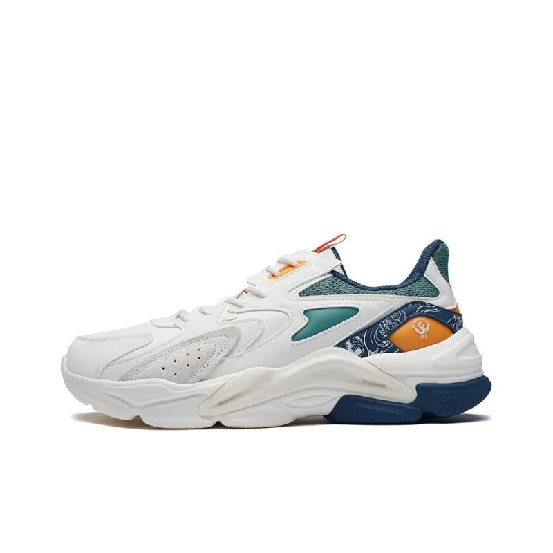 361° Anti-Slip Wear-Resistant Low-Top Sports Casual Shoes Men's White Teal Blue-0