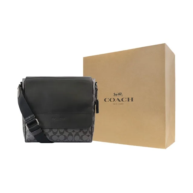 COACH Houston Canvas Cow Leather Patchwork Messenger Bag Crossbody Bag Shoulder Bag Men's Black-7