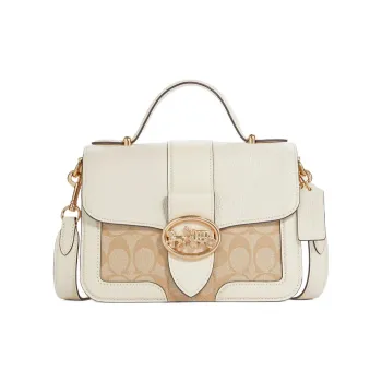 COACH Georgie Canvas With Leather Messenger Bag Shoulder Bag Small Size Women's Milk White & Light Brown