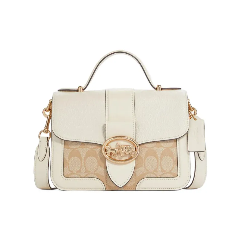 COACH Georgie Canvas With Leather Messenger Bag Shoulder Bag Small Size Women's Milk White & Light Brown-0