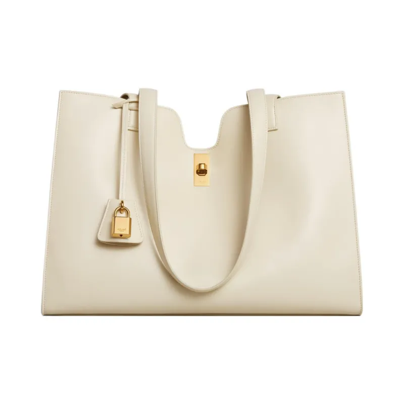 CELINE Cabas Smooth Calf Leather Tote Bag Shopping Bag Shoulder Bag Handbag Regular Women's Beige-0