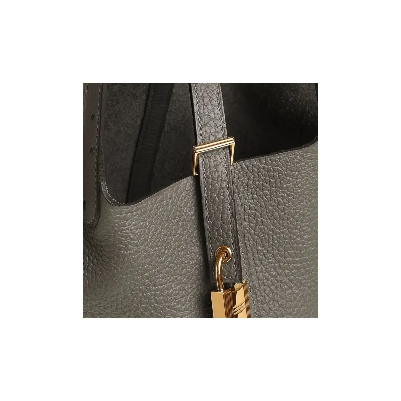 HERMES Picotin Lock Taurillon Clemence Leather With Ostrich Leather Basket Bag Handbag Bucket Bag Women's Mauve Gray-4