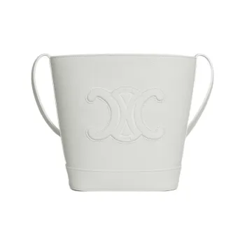 CELINE Triomphe Grained Calfskin Bucket Bags Shoulder Bag Crossbody Bag Small Size Women's Arctica White