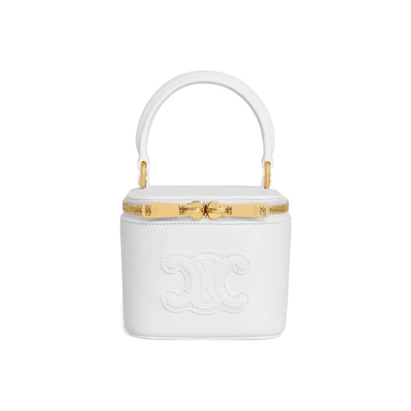 CELINE Smooth Cow Leather Makeup Case Shoulder Bag Crossbody Bag Handbag Mini Women's Arctica White-3