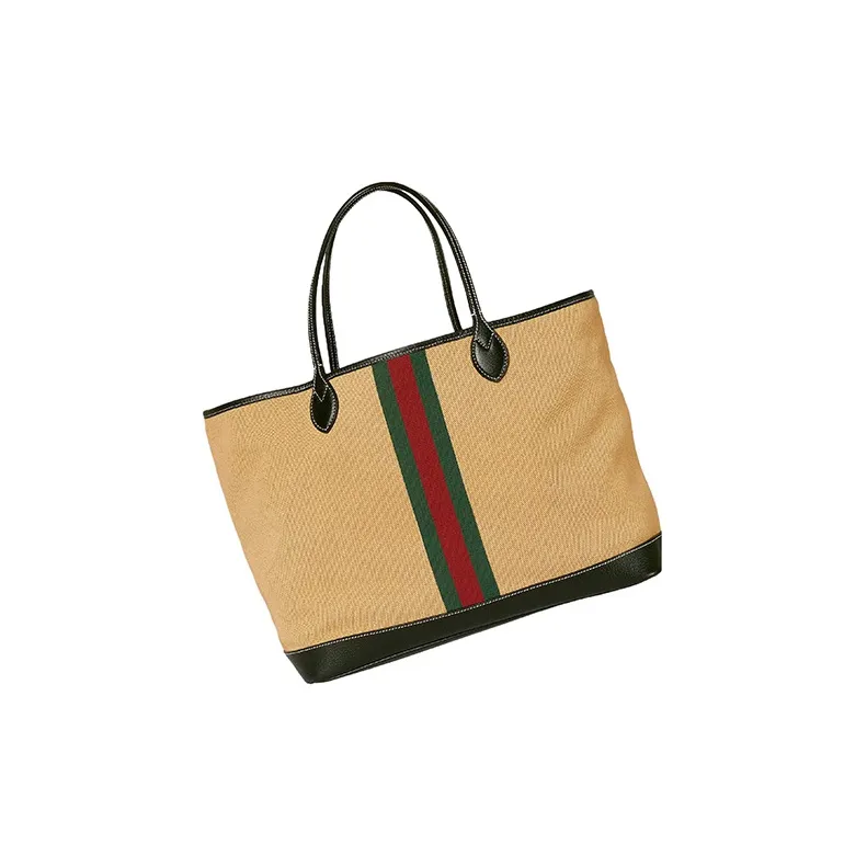 GUCCI Ophidia Canvas With Leather Trim Tote Bag Shopping Bag Handbag Large Size Men's Light Brown-4