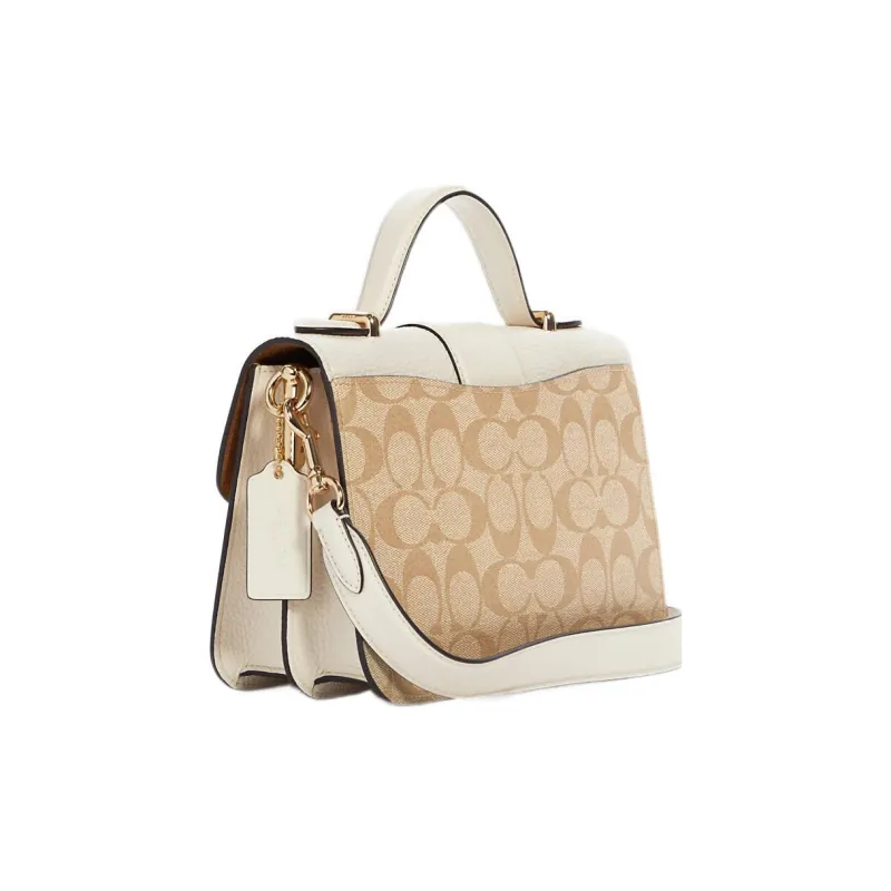 COACH Georgie Canvas With Leather Messenger Bag Shoulder Bag Small Size Women's Milk White & Light Brown-1