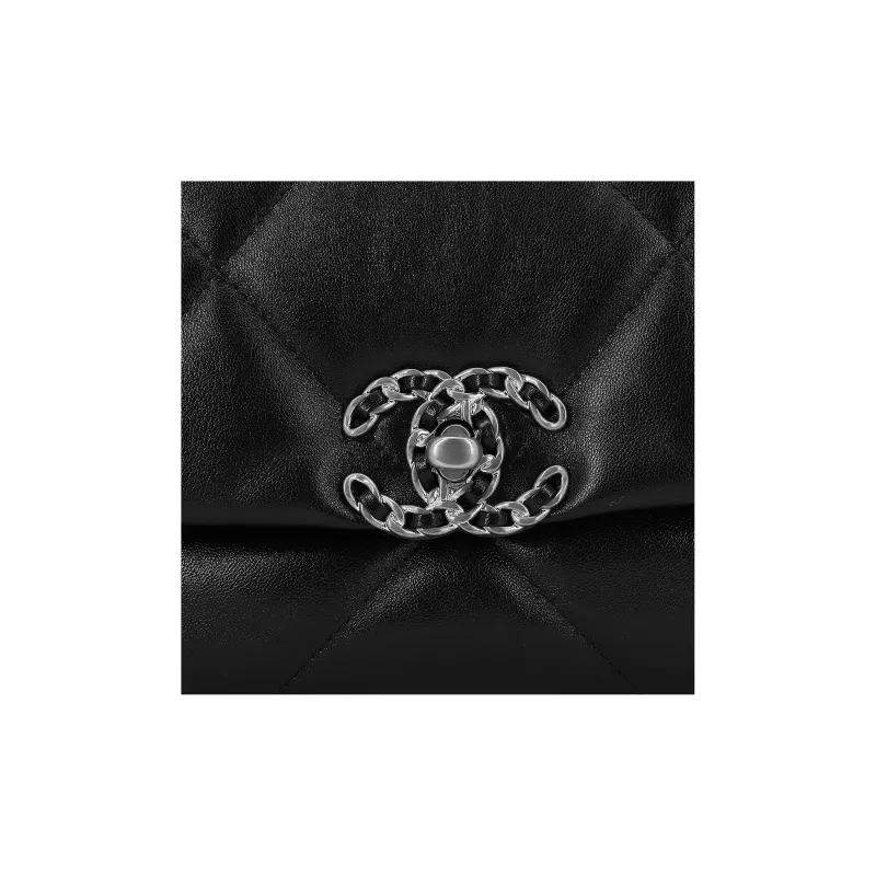 CHANEL 19Bag Sheepskin Flap Bag Crossbody Bag Trumpets Women's Black Silver-5