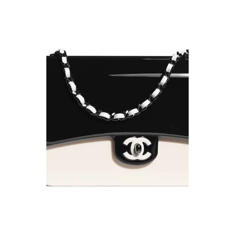 CHANEL Acrylic Shoulder Bag, Crossbody Bag Regular Women's Black/White-4
