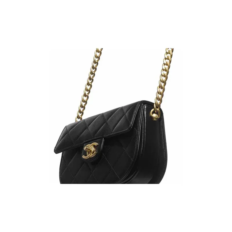 CHANEL Calfskin Saddle Bag, Crossbody Bag, Shoulder Bag Women's Black-1
