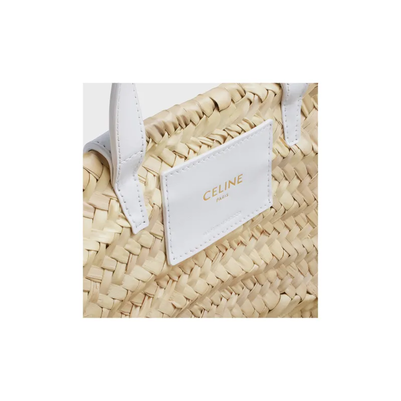 CELINE Triomphe Cow Leather Patchwork Tote Bag Shopping Bag Basket Handbag Women's White & Natural-4
