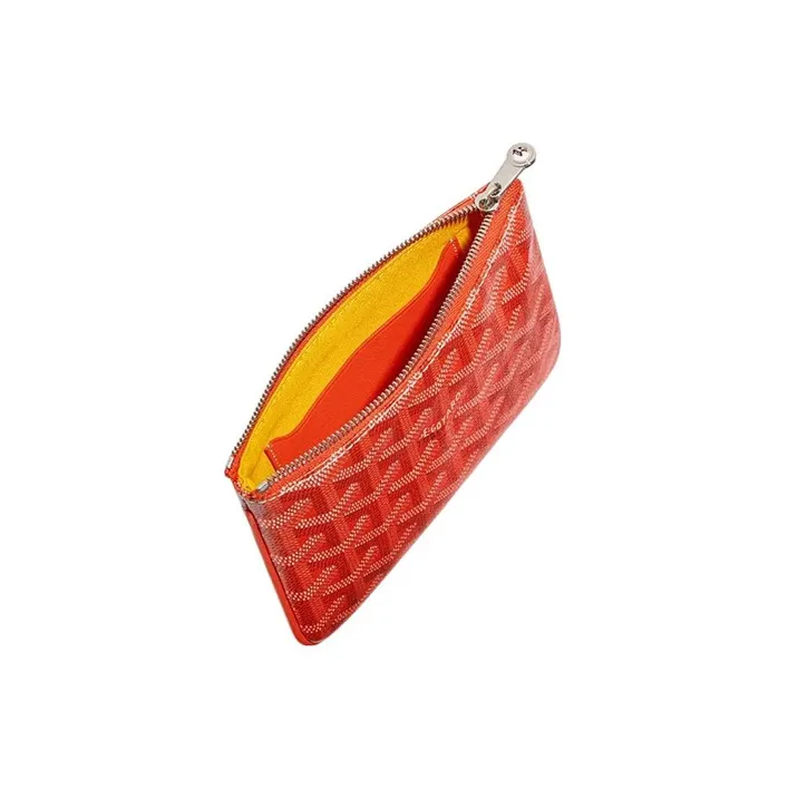 GOYARD SENAT Canvas With Calfskin Wallet Card Holder Clutch Mini Unisex Orange-1