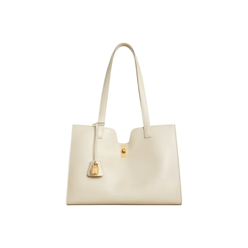 CELINE Cabas Smooth Calf Leather Tote Bag Shopping Bag Shoulder Bag Handbag Regular Women's Beige-3