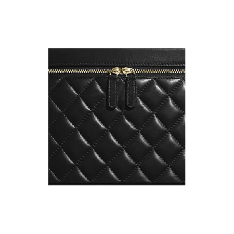 CHANEL Diamond Pattern Lambskin Box Bag With Lid Portable Makeup Bag Women's Black-4