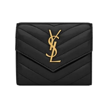 SAINT LAURENT CASSANDRE Sheepskin Wallet Women's Black