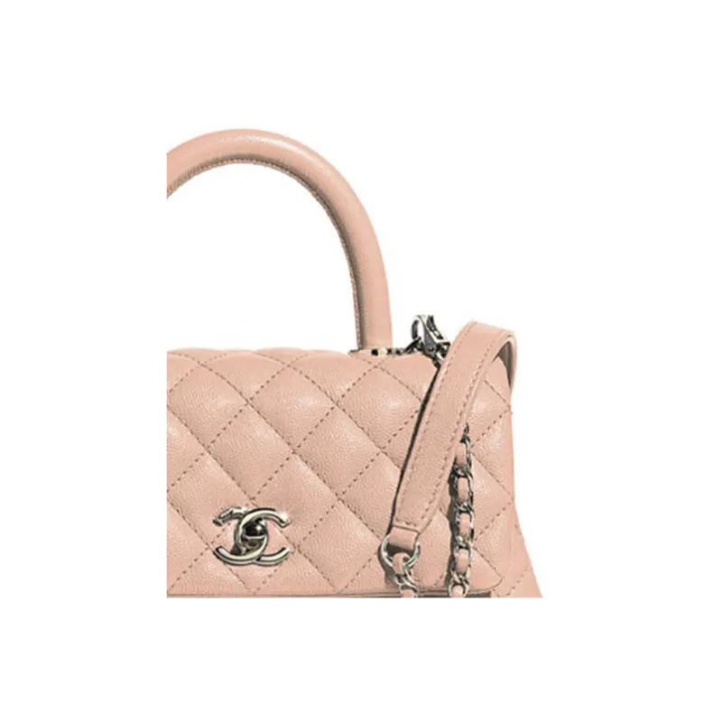 CHANEL Coco Handle Calfskin Flap Bag Handbag, Shoulder Bag Women's Light Pink Red-1