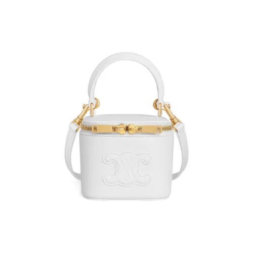 celine Camarat Smooth Cow Leather Makeup Case Shoulder Bag Crossbody Bag Handbag Mini Women's Arctica White