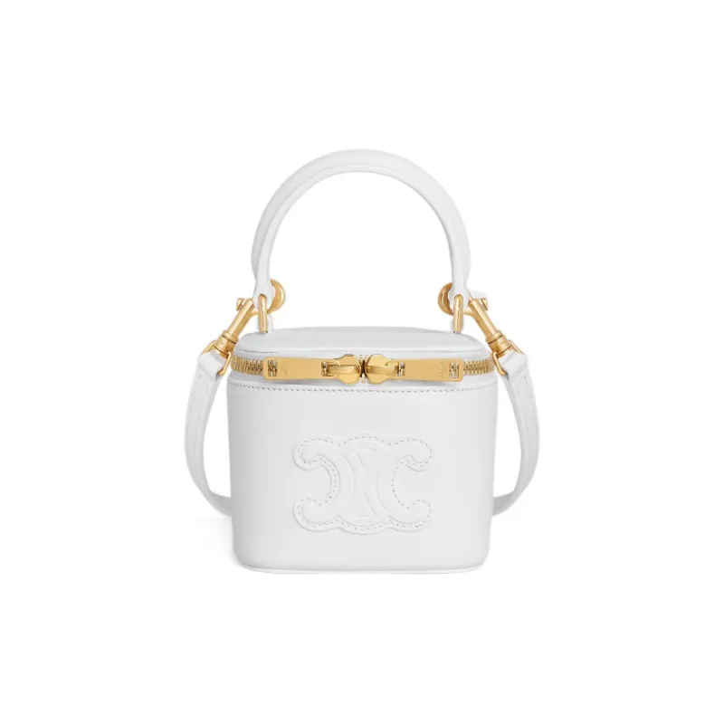 CELINE Smooth Cow Leather Makeup Case Shoulder Bag Crossbody Bag Handbag Mini Women's Arctica White-0