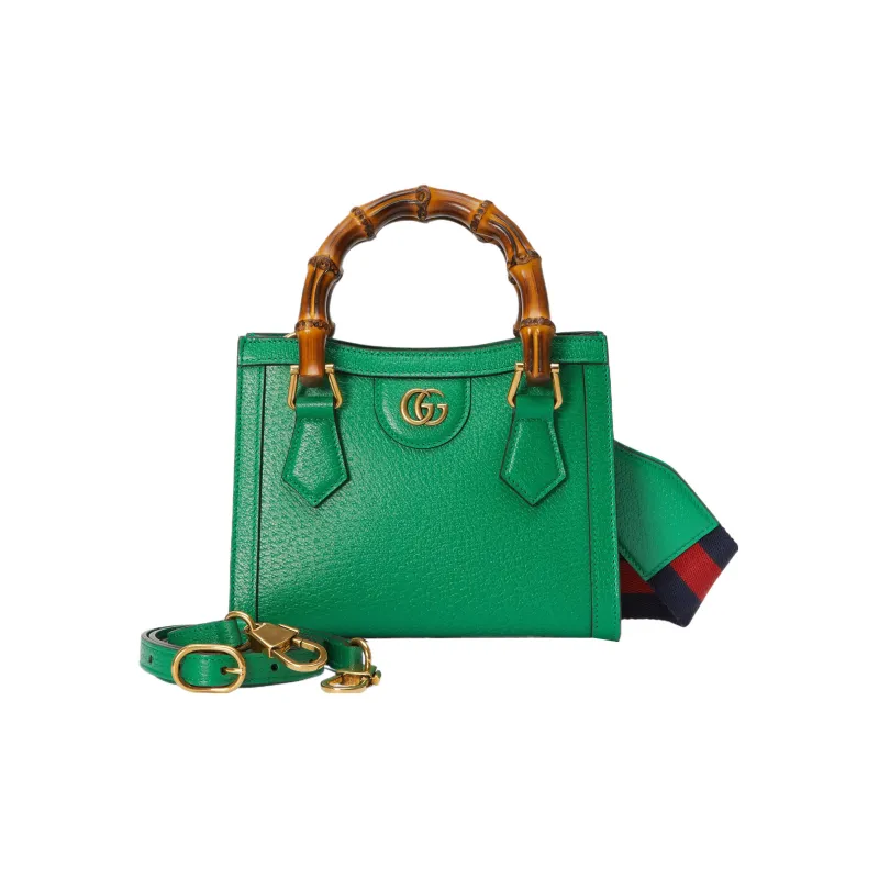 GUCCI Diana Leather Tote Bag Shopping Bag Shoulder Bag Handbag Mini Women's Green-3