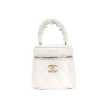 CHANEL 22SS Shiny Lambskin Makeup Bags Handbags Small Size Women's White