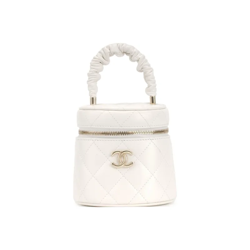 CHANEL 22SS Shiny Lambskin Makeup Bags Handbags Small Size Women's White-0