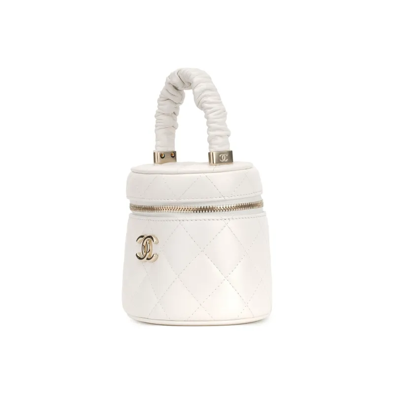 CHANEL 22SS Shiny Lambskin Makeup Bags Handbags Small Size Women's White-1