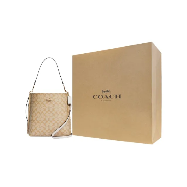 COACH Mollie Canvas With Leather Bucket Bag Portable Crossbody Bag Shoulder Bag Large Size Women's Light Brown-6