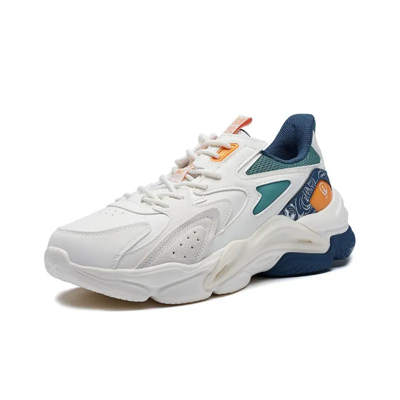 361° Anti-Slip Wear-Resistant Low-Top Sports Casual Shoes Men's White Teal Blue-1