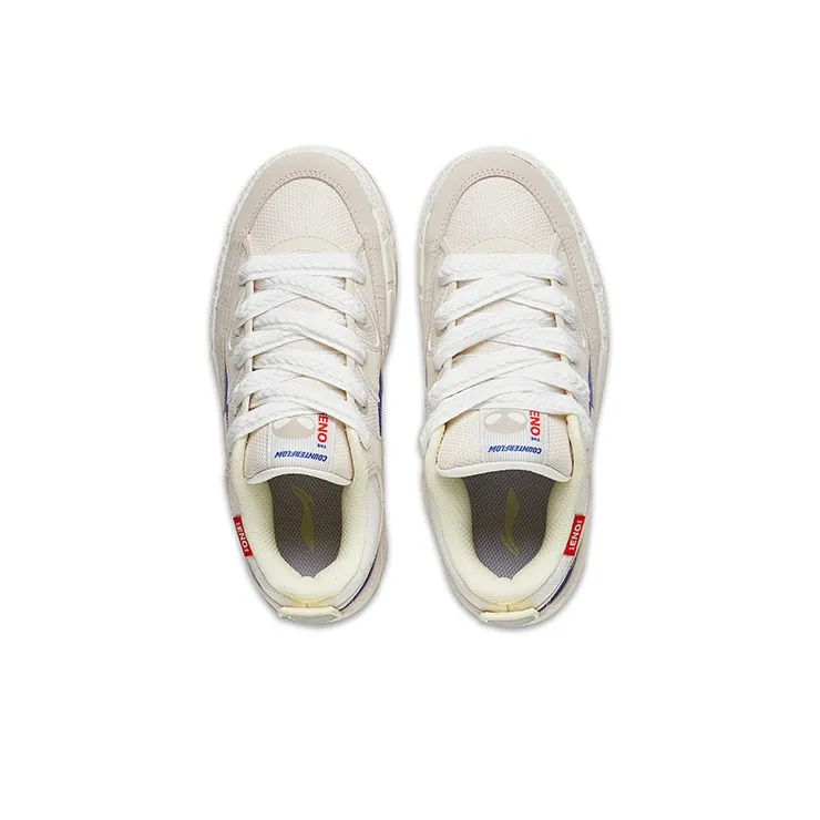 LiNing Reputation 3 Renowned 3.0 Anti Slip Wear Resistant Low Top Skateboard Shoes Women's Beige Blue-2