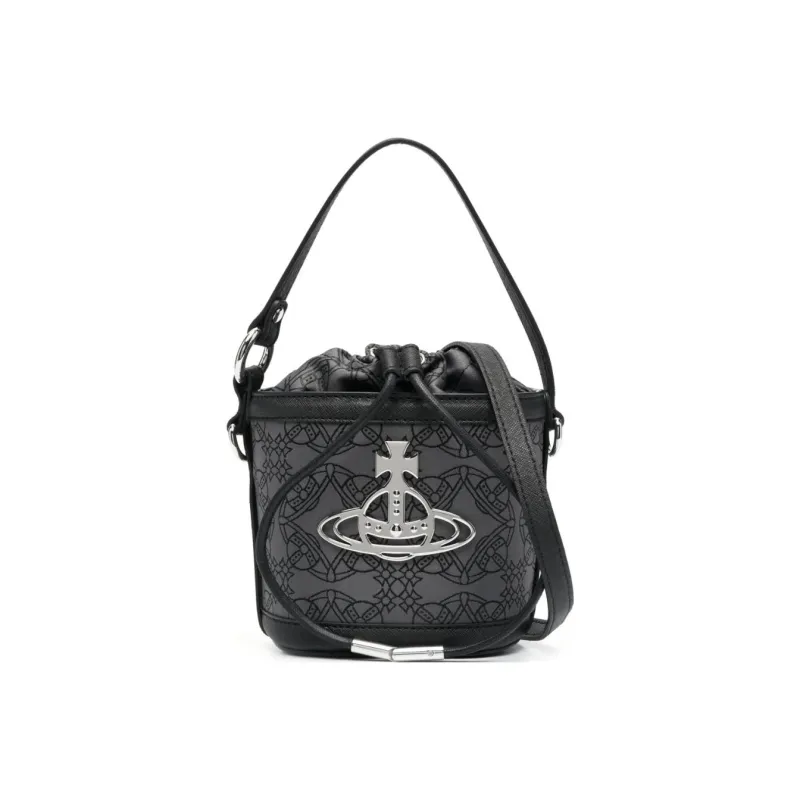 Vivienne Westwood DAISY Recycled Polyester Bucket Bag, Shoulder Bag, Crossbody Bag, Handbag Women's Gray/Black-0
