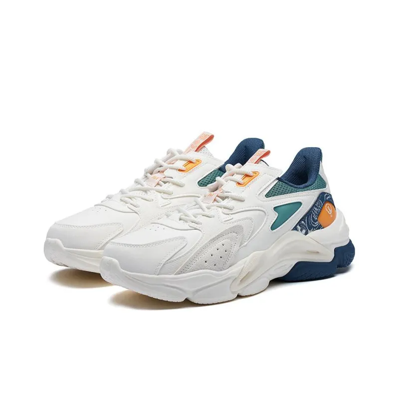 361° Anti-Slip Wear-Resistant Low-Top Sports Casual Shoes Men's White Teal Blue-2