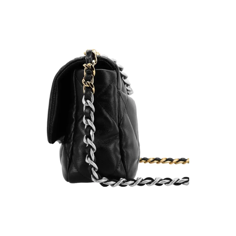 CHANEL 19Bag Sheepskin Flap Bag Crossbody Bag Trumpets Women's Black Silver-2