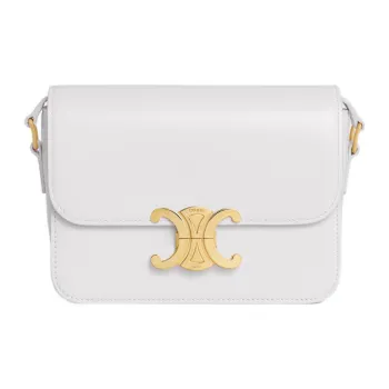 CELINE Triomphe Shiny Cow Leather Shoulder Bag, Tofu Bag, Portable Crossbody Bag, Shoulder Bag Women's Arctica White