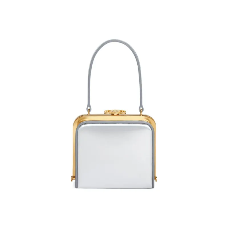 CELINE Triomphe Fabric Makeup Box Handbag Women's Silver-2