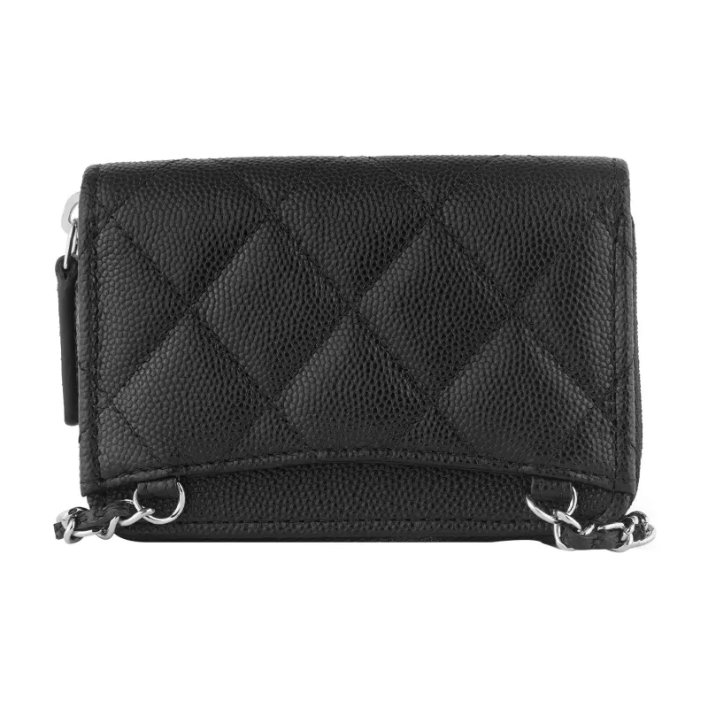 CHANEL 21K Winter Grain Calfskin Card Holder, Coin Purse, Shoulder Bag, Crossbody Bag Unisex Black-4