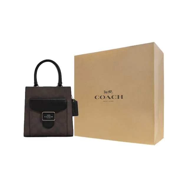 COACH Pepper Canvas With Leather Shoulder Bag, Crossbody Bag, Handbag Trumpets Women's Khaki Brown & Black-6