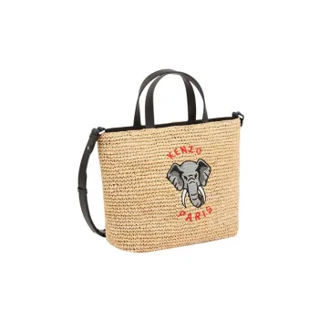 KENZO Raffia Tote Bag, Shopping Bag, Shoulder Bag, Crossbody Bag, Handbag Trumpets Women's Beige