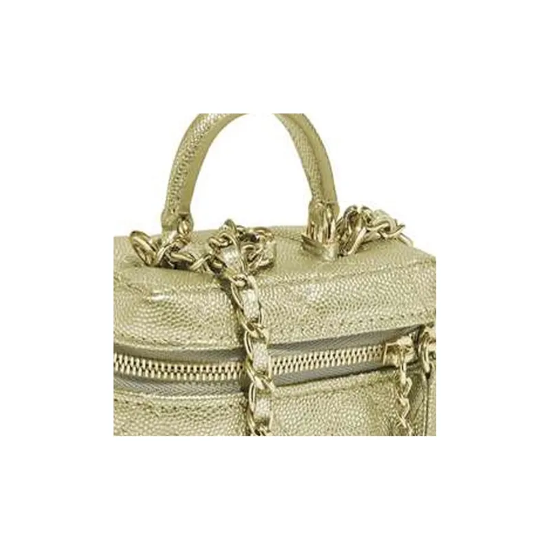 CHANEL Lychee Leather Box Bag, Handbag, Shoulder Bag, Crossbody Bag Trumpets Women's Gold-2