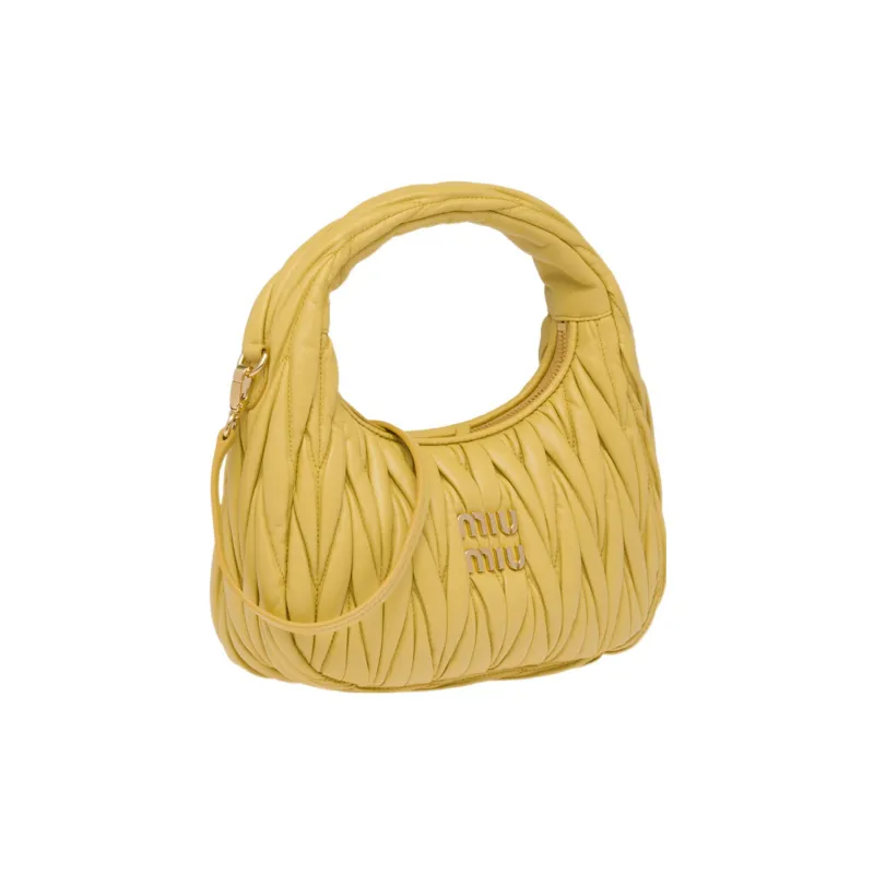 MIU MIU Soft Sheep Leather Hobo Shoulder Bag Handbag Women's Pineapple Yellow-1