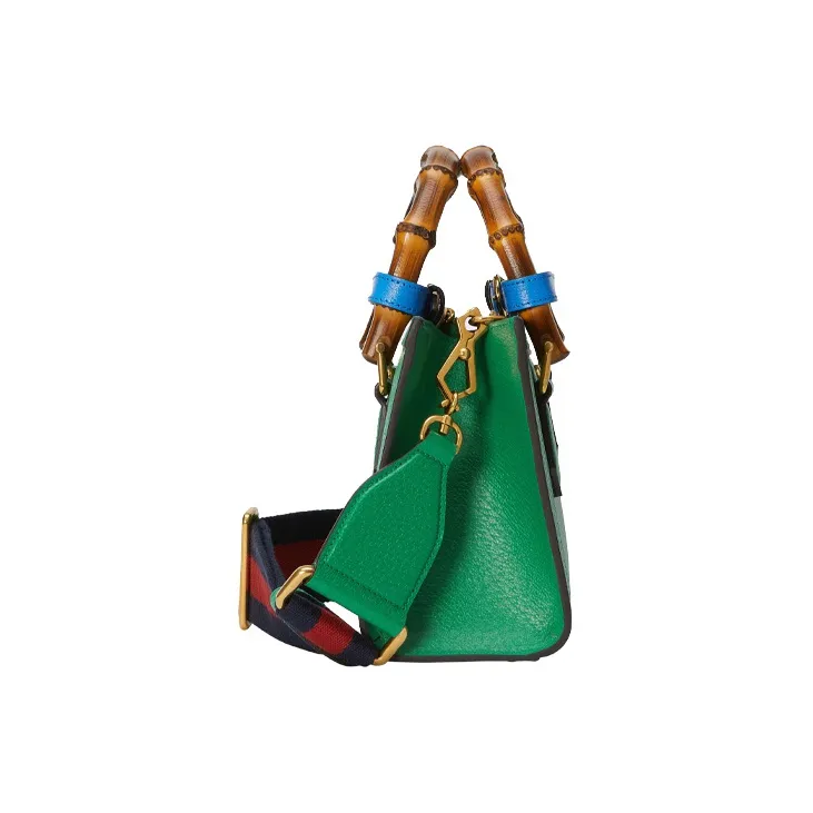 GUCCI Diana Leather Tote Bag Shopping Bag Shoulder Bag Handbag Mini Women's Green-4