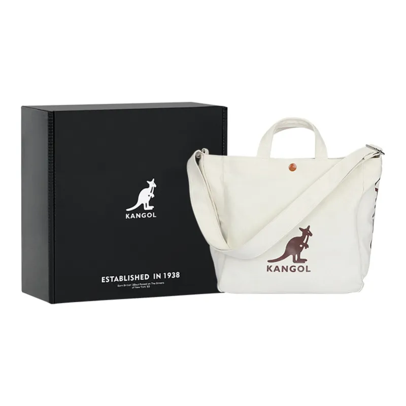 KANGOL Canvas Tote Bag Shopping Bag Canvas Bag Shoulder Bag Crossbody Bag Handbag Unisex Black/Ecru-1