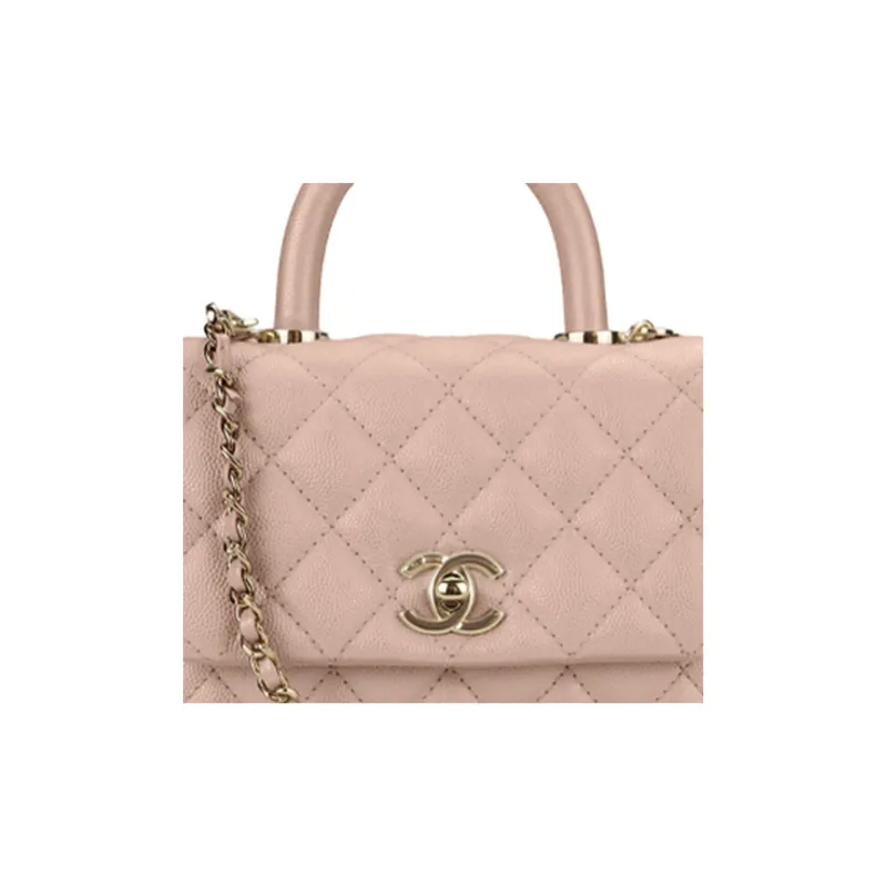 CHANEL Grain Calfskin Handbag Women's Milk Tea Pink-1