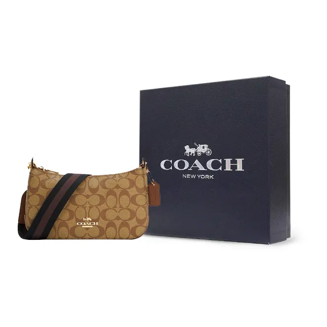 COACH Jes Canvas With Leather Mahjong Bag Crossbody Shoulder Bag Medium Size Women's Light Khaki-7