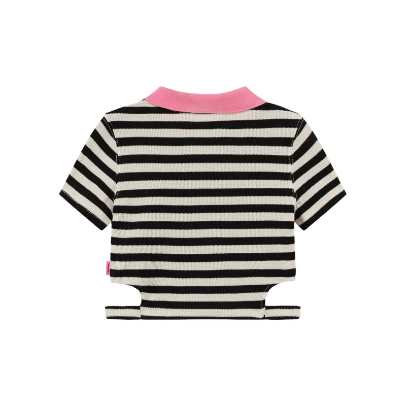 CHUU Crop Tops Women's Black White Stripes-1
