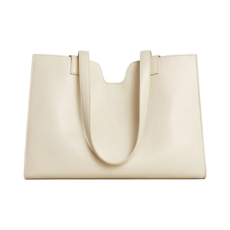 CELINE Cabas Smooth Calf Leather Tote Bag Shopping Bag Shoulder Bag Handbag Regular Women's Beige-2