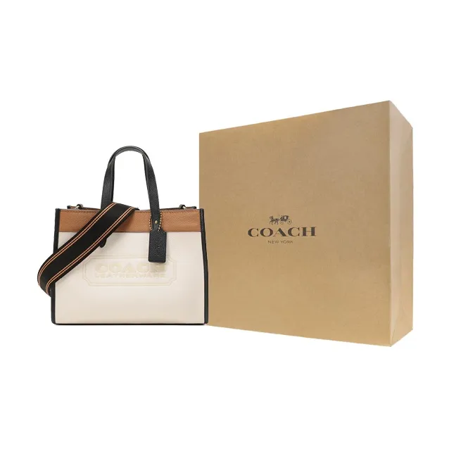COACH Field Leather Tote Bag Shopping Bag Handbag Shoulder Bag Women's White With Milk Tea Brown-9