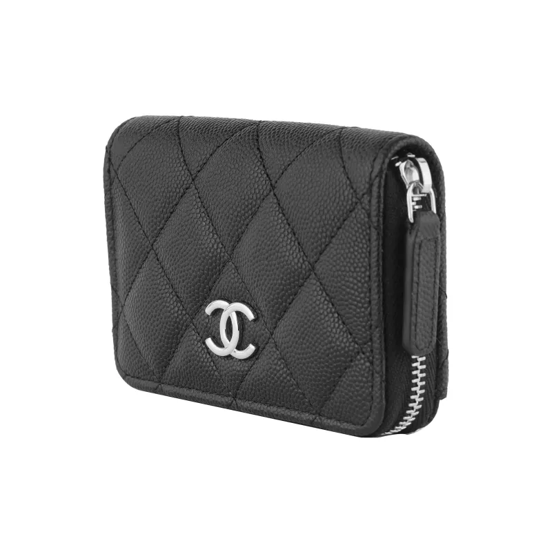 CHANEL 21K Winter Grain Calfskin Card Holder, Coin Purse, Shoulder Bag, Crossbody Bag Unisex Black-3
